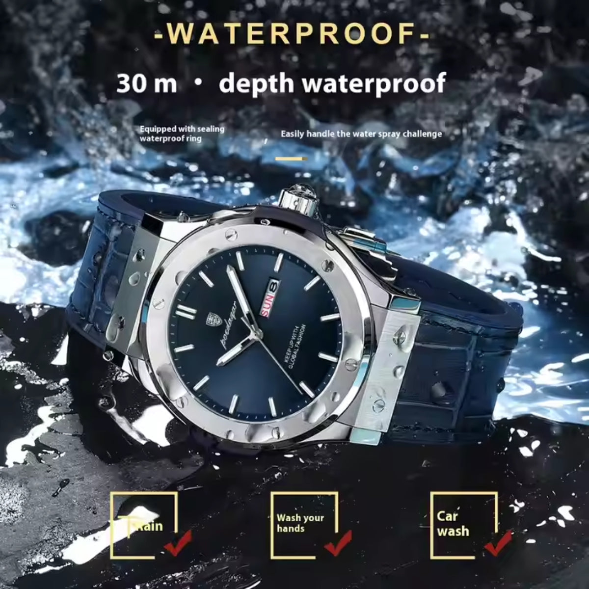 Fashion Quartz Luminous Date Calendar Leather Strap Watches