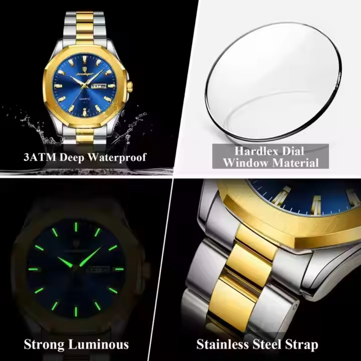 Luminous Original Stainless Steel Sport Waterproof Quartz Watches