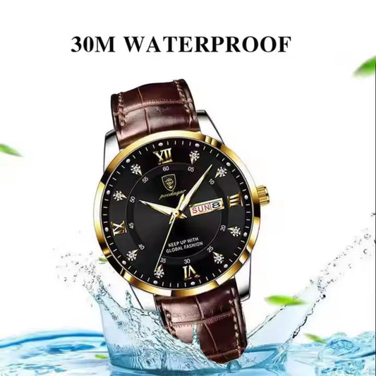 Fashion Business Casual Waterproof Luminous Date Leather Wrist Watches