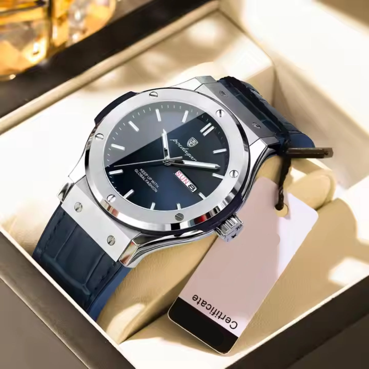 Fashion Quartz Luminous Date Calendar Leather Strap Watches