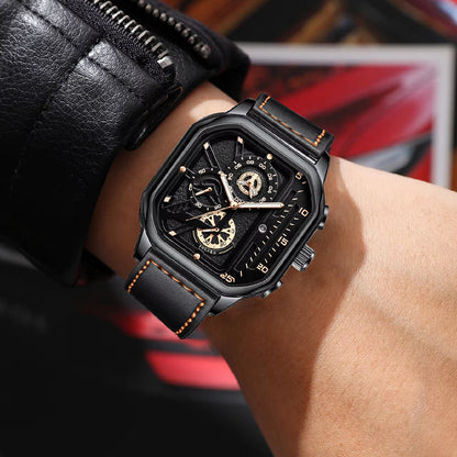 Classic Square Business Sports Quartz Men's Leather Watches