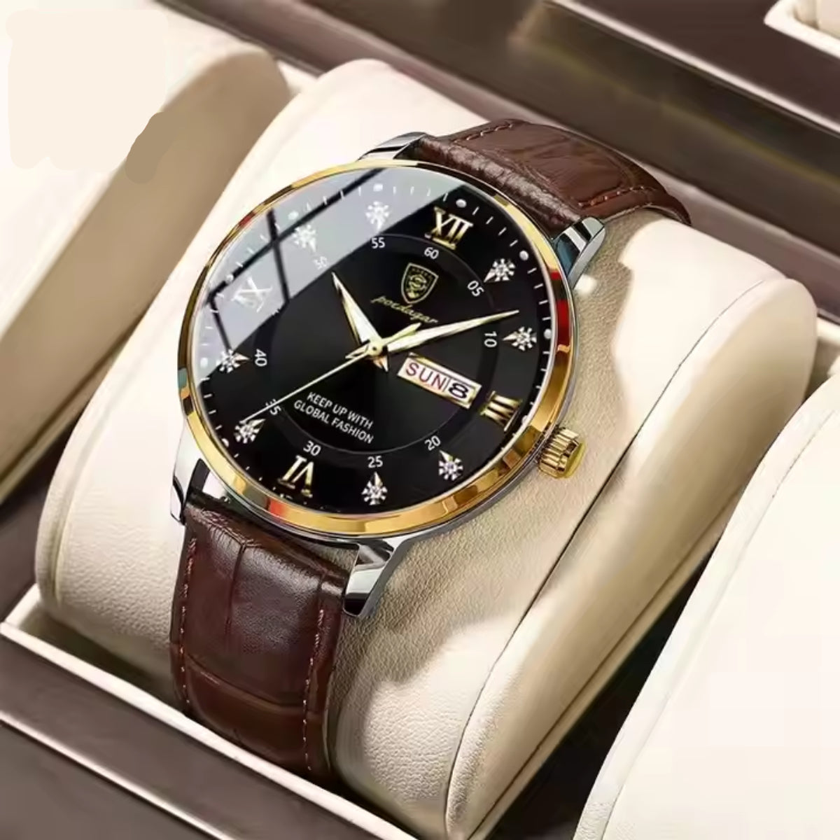 Fashion Business Casual Waterproof Luminous Date Leather Wrist Watches