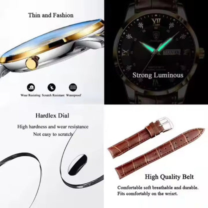 Fashion Business Casual Waterproof Luminous Date Leather Wrist Watches