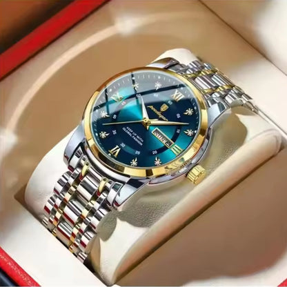 Gold Luxury Quartz Business Stainless Steel Dual Calendar Watches