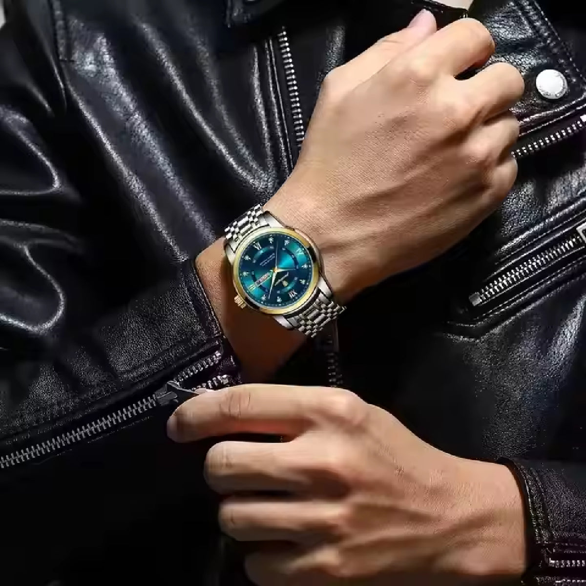 Gold Luxury Quartz Business Stainless Steel Dual Calendar Watches
