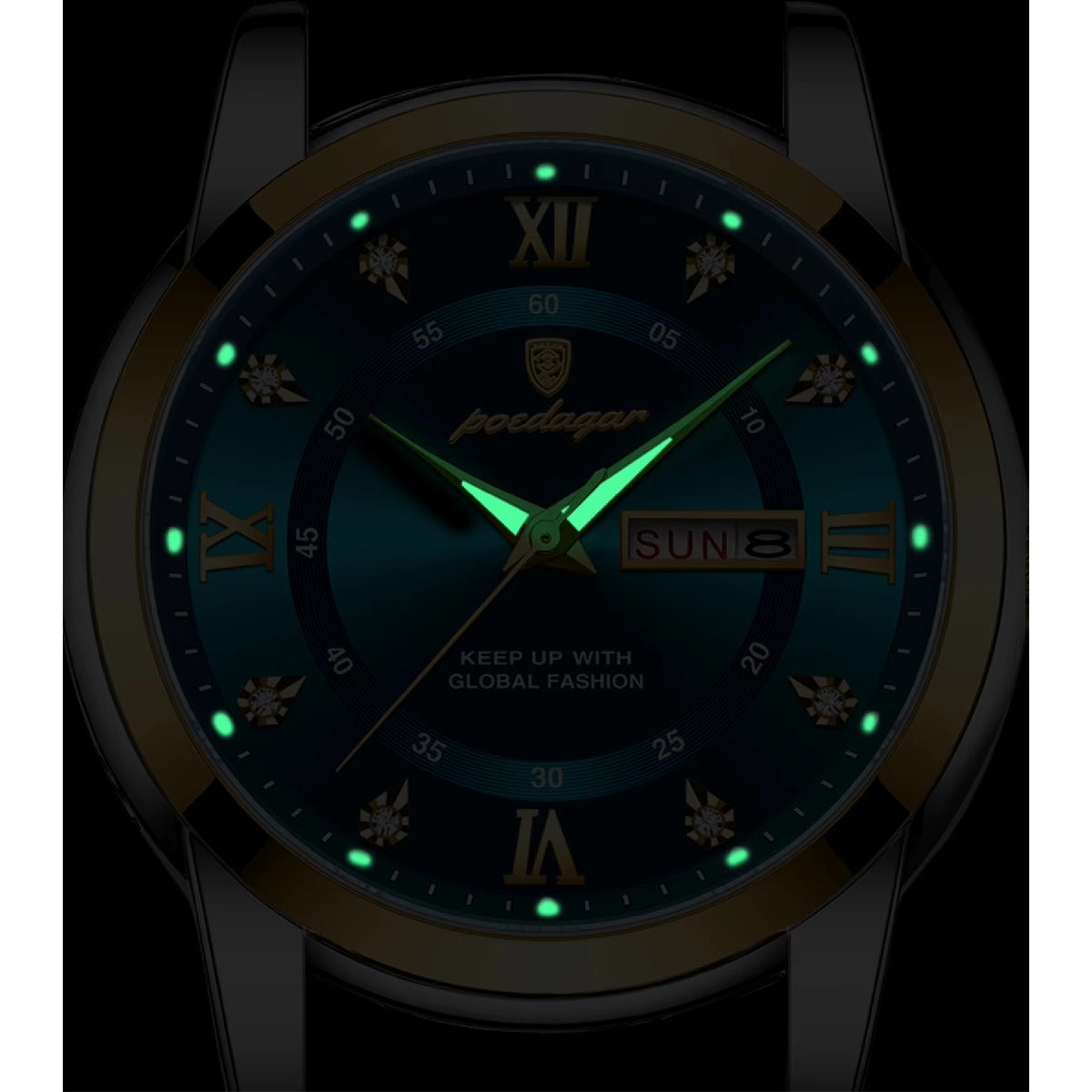 Gold Luxury Quartz Business Stainless Steel Dual Calendar Watches