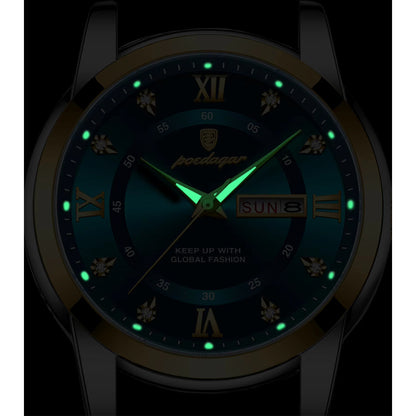 Gold Luxury Quartz Business Stainless Steel Dual Calendar Watches