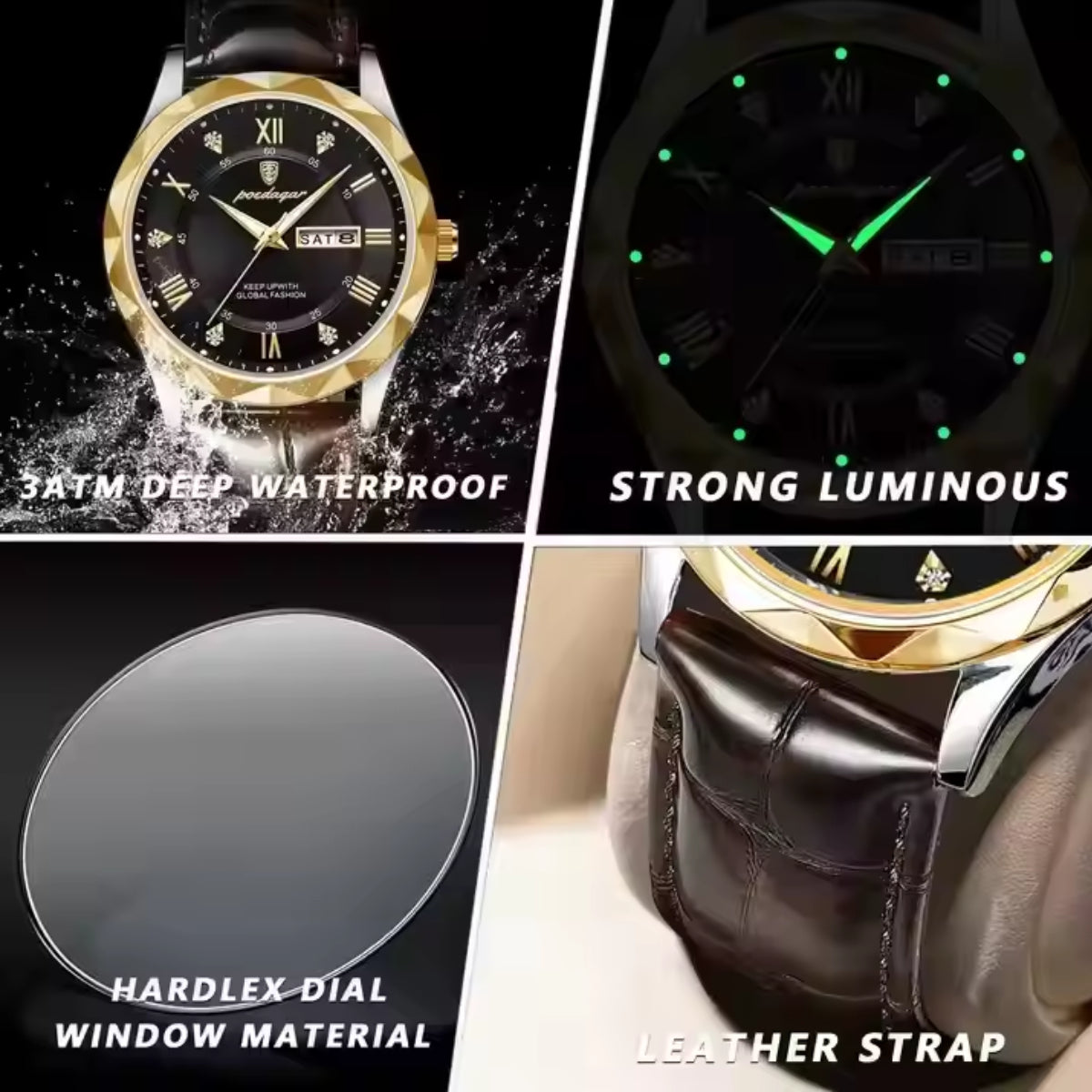 Fashion Business Casual Luminous Date Leather Wrist Watches