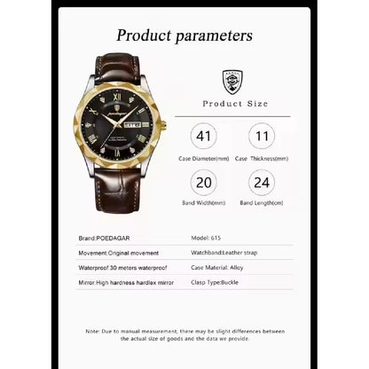Fashion Business Casual Luminous Date Leather Wrist Watches