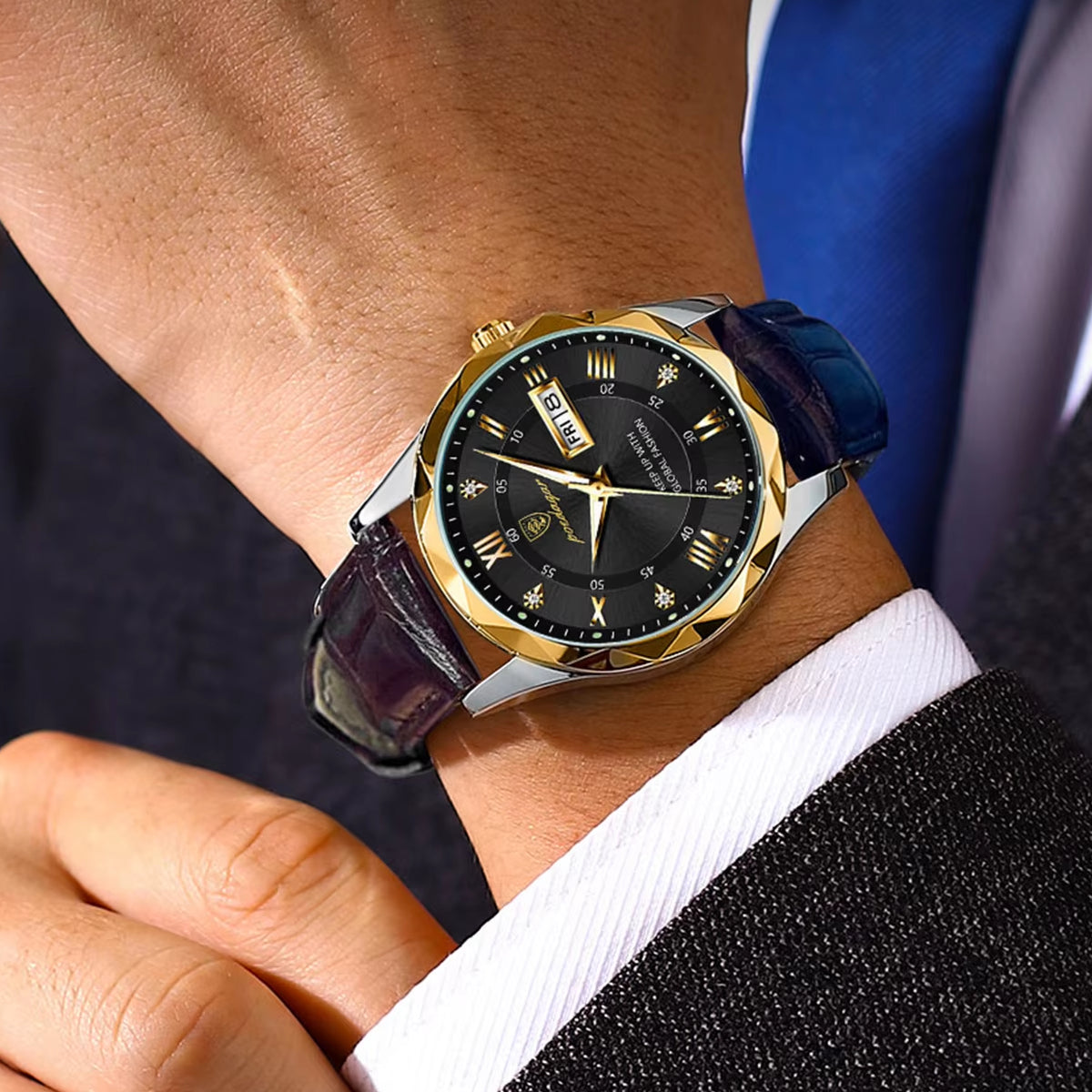 Fashion Business Casual Luminous Date Leather Wrist Watches
